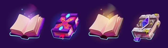 Open and closed magic books of spells vector