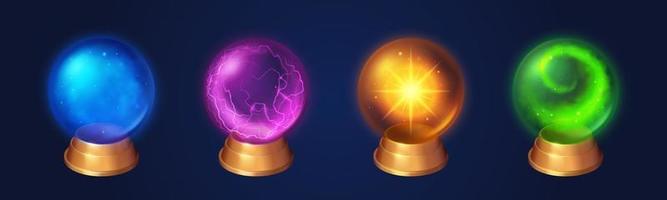 Crystal globes, witch or sorcerer magic spheres vector