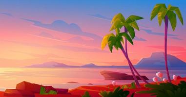 puesta de sol o amanecer en la playa, paisaje tropical vector