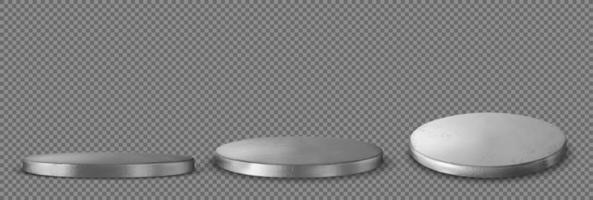 Metal platform, podium, silver color round stage vector