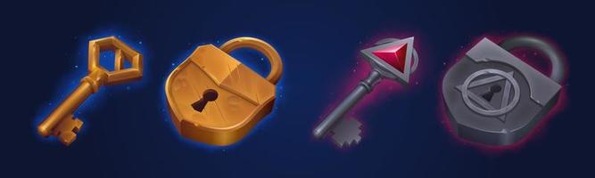 Game keys and locks ui icons loot box gamer assets vector