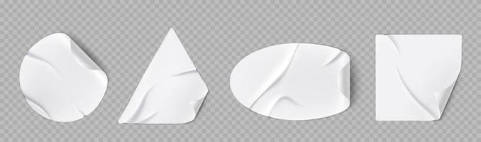 White stickers with curl corners and wrinkles vector