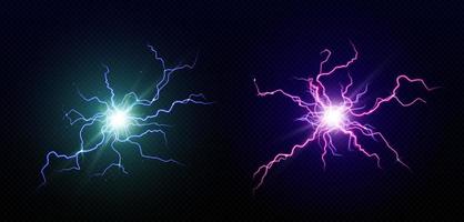 Electric balls, round lightning, blue thunderbolts vector