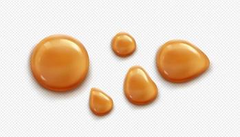 Caramel drops, toffee, sugar caramelization drips vector