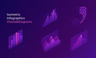 Isometric infographics charts and diagrams set vector