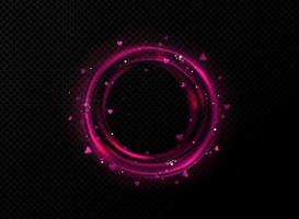 Purple round frame light effect circle with hearts vector