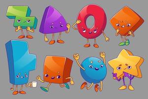 Geometric shapes characters, cute abstract forms vector