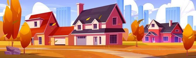 Suburb houses at autumn landscape with city view vector