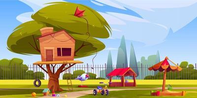 Summer landscape of playground with tree house vector