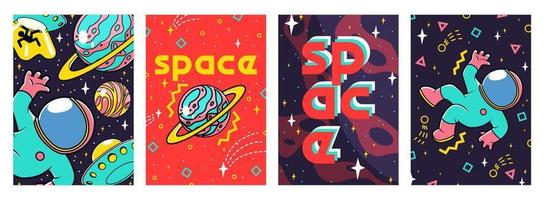 Retro futuristic posters with astronaut in space vector