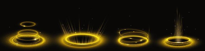 Yellow portal circles set isolated on background vector