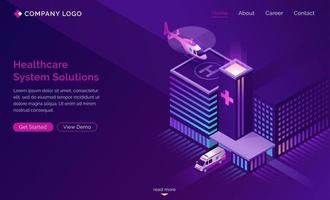 Healthcare system solutions isometric landing page vector