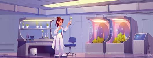 Woman scientist in laboratory learning plants
