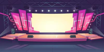 escenario de conciertos con pantalla y focos vector