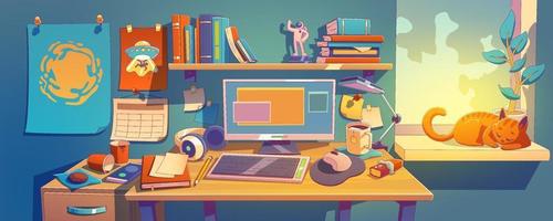 Messy teenagers work space at home vector