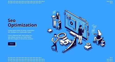 SEO optimization isometric landing page banner vector