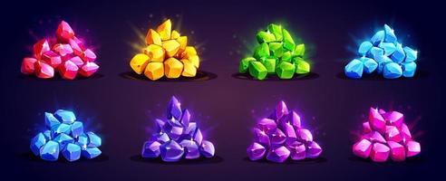 Game icons of precious gemstones piles vector