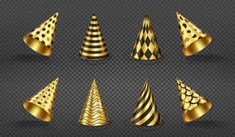 Party hats, birthday gold and black colored caps vector