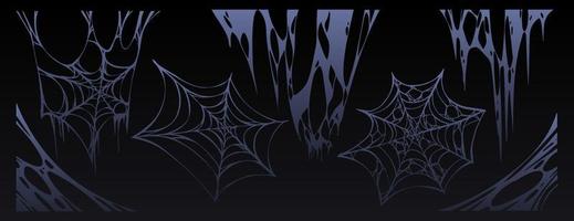 Spider web Halloween set, cobweb spooky insect net vector