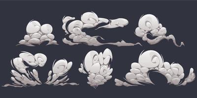 Cartoon smoke clouds, white speed trail effect vector