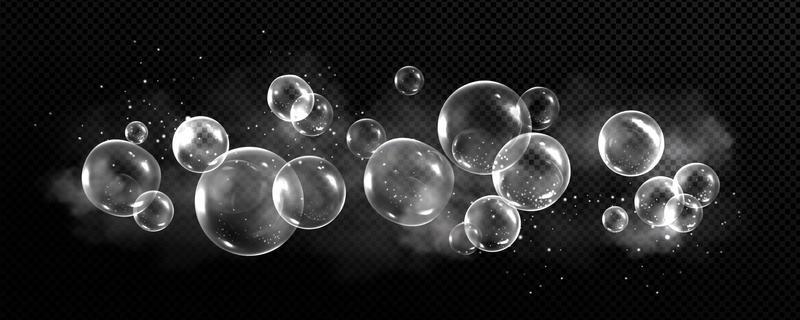 Soap bubbles with smoke and particles on black background. 16962774 Vector  Art at Vecteezy