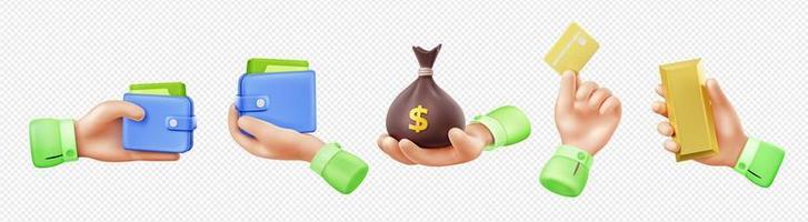 3d render hand with money isolated set, payment vector