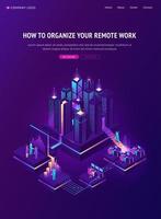 Remote work isometric landing, Global outsourcing vector