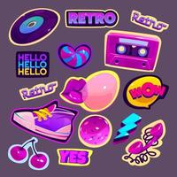 pegatinas retro de dibujos animados al estilo de los 90 vector