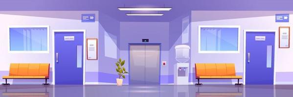 Hospital corridor interior, medical clinic hall vector