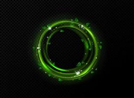 Green light circle frame with sparks and leaves vector