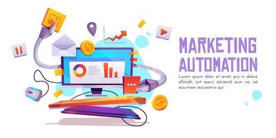 banner de automatización de marketing. tecnología para seo vector