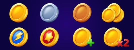 Gold coins icons, tokens for game ui interface vector