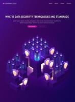 Cyber data security isometric landing page, banner vector