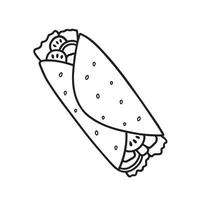 Burrito doodle. Mexican food in sketch style. Hand drawn vector illustration isolated on white background