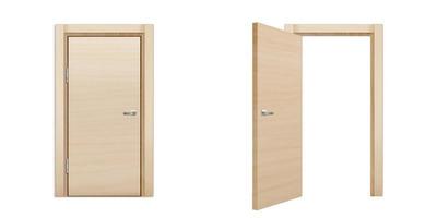 Close and open wooden doors with chrome handles vector