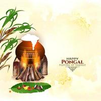 Happy Pongal cultural Indian festival celebration card design vector