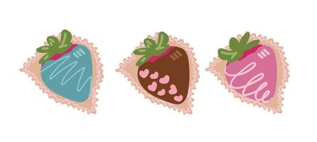 Sweet strawberry chocolate for valentines day vector. Cartoon hand drawn illustration vector
