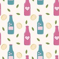 Cocktails seamless pattern. Repeating design element for printing on fabric. Symbol of summer season and hot weather. Refreshing drinks with ice, juice and soda. Cartoon flat, vector illustration.