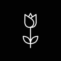 eps10 vector blanco tulipán flor línea abstracta icono de arte o logotipo aislado sobre fondo negro. símbolo de contorno de flor de tulipán en un estilo moderno plano simple y moderno para el diseño de su sitio web y aplicación móvil