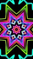 Flying through quadrilaterals painted with multicolored light. Vertical looped Kaleidoscope video