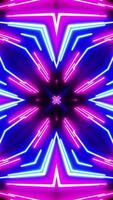 Horizontal glowing lines move in space. Vertical looped Kaleidoscope video