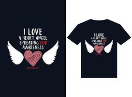 me encanta un ángel del corazón que difunde la conciencia de chd por las ilustraciones de kaydenalick para el diseño de camisetas listas para imprimir vector