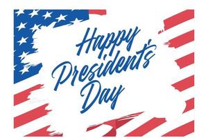 Happy Presidents Day greeting card with brush stroke background in United States national flag colors and hand lettering text design, flat vector modern illustration