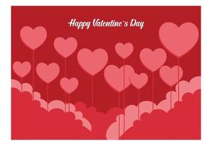 Valentines Day Heart Flowers on Red Background, flat vector modern illustration