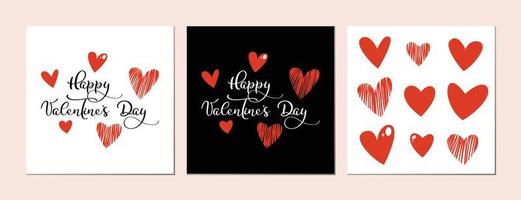 Set of  bright greeting card and post in red and black colors for Valentine's Day. vector