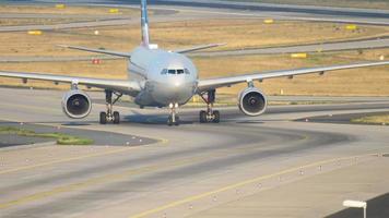 FRANKFURT AM MAIN, GERMANY JULY 19, 2017 - American Airlines Airbus A330 taxiing after landing at 07L. Fraport, Frankfurt, Germany video