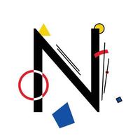 Capital letter N made up of simple geometric shapes, in Suprematism style vector