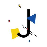 Capital letter J made up of simple geometric shapes, in Suprematism style