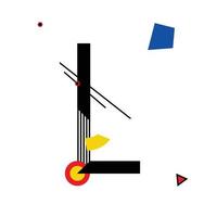 Capital letter L made up of simple geometric shapes, in Suprematism style