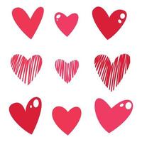 linda colección de corazones dibujados a mano. corazones rojos elementos de diseño en forma de corazón listos para usar para tarjetas de felicitación, pancartas, boletines. se puede utilizar para hacer patrones e imprimir. vector